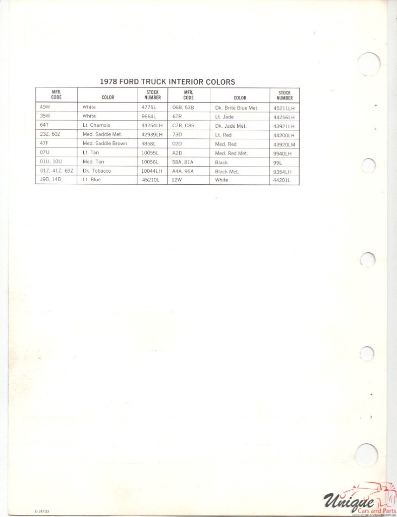 1978 Ford Paint Charts Truck DuPont 7